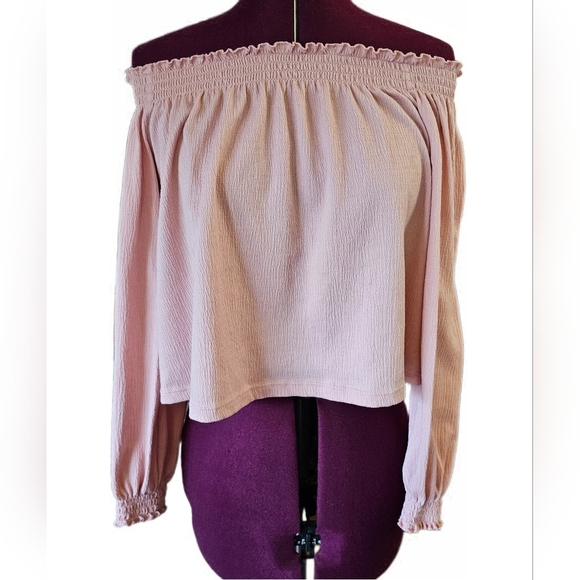 H&M Off-Shoulder Dusty Pink Cropped Blouse - Picture 1 of 14